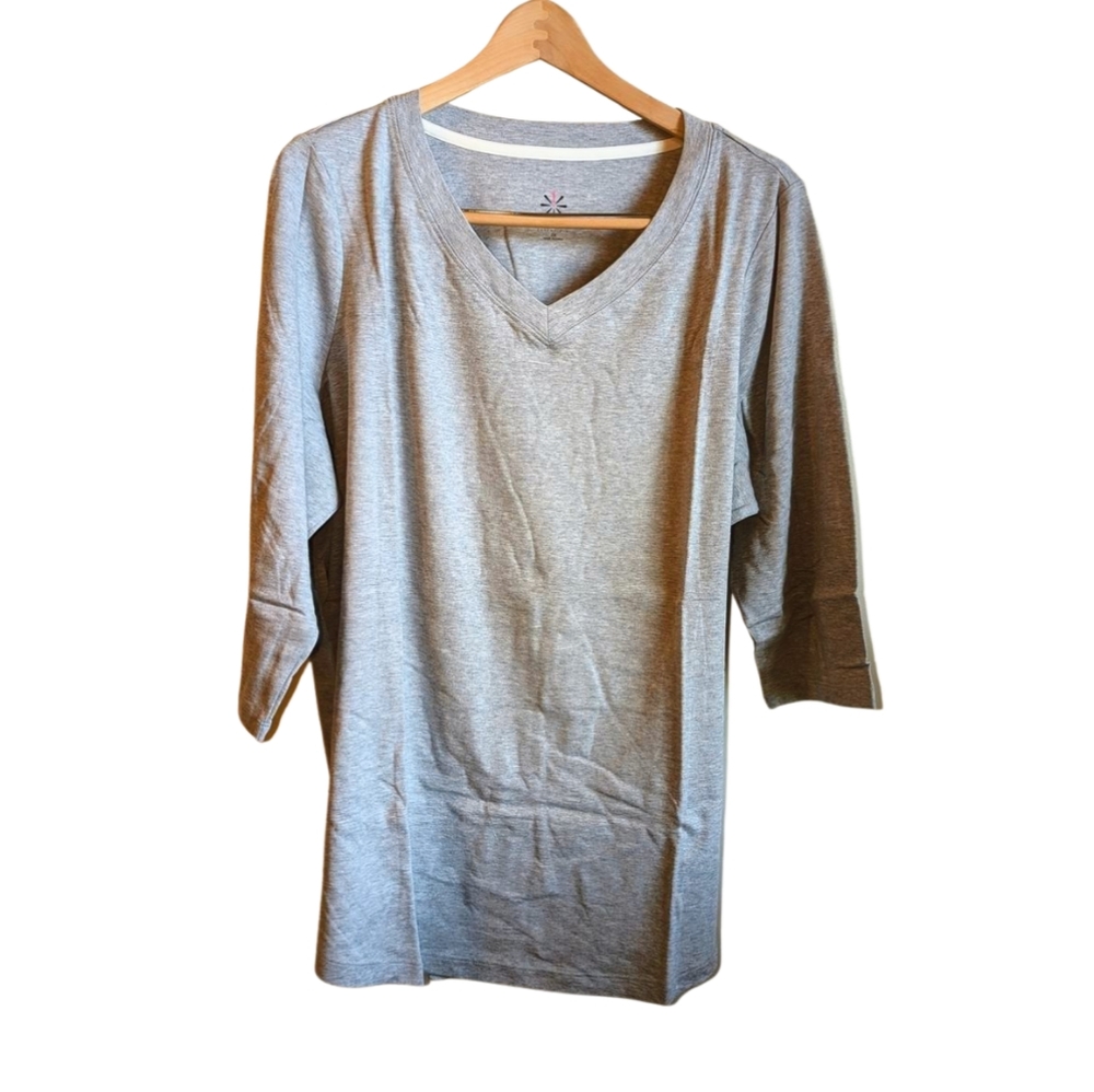 Isaac Mizrahi Live Essentials HeatherGrey V Neck 3/4 Sleeve Casual Tunic 2X NWOT